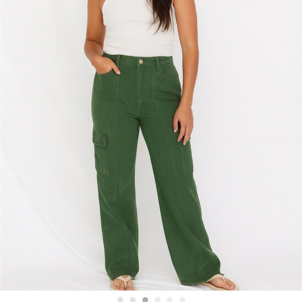 Hidden Green cargo raw hem jeans